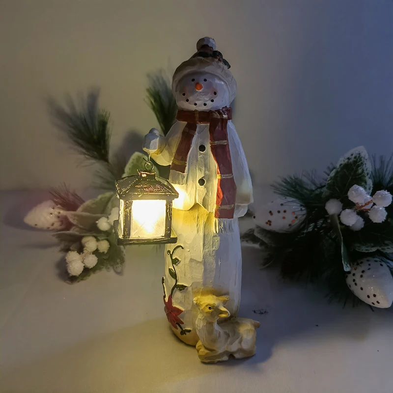 

Woodland Snowman with Solar Lantern Painted Resin Crafts Christmas Desktop Ornament for Home Living Room Garden STSF666