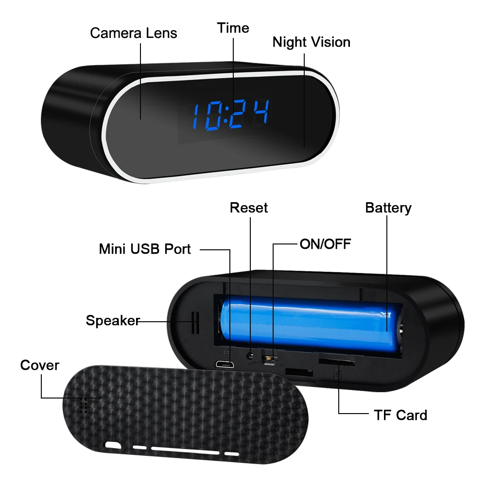 

1080P HD Mini Clock Camera Wireless Secret WIFI Micro Cam IR Night View IP Alarm Camcorder Home Security Voice Video Recorder