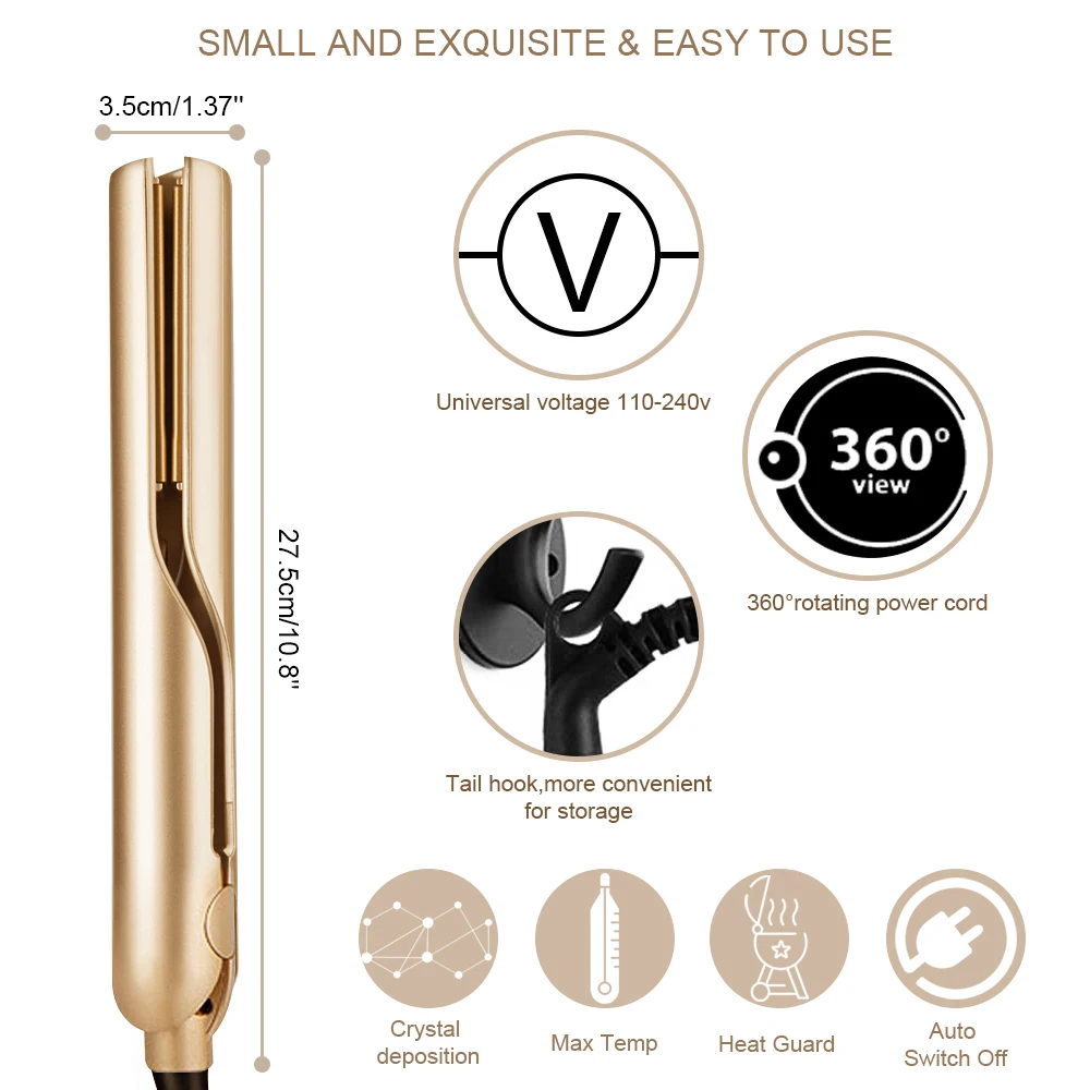 

Hair Straightener and Curler 2 In 1 Electric Straightening Curling Iron Gold Negative Ion Flat Iron Ceramic Styling Tools