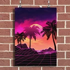 Модульные картины Сумерки на холсте картина Synthwave тропический пейзаж настенный плакат неоновый Декор для дома рамка для гостиной