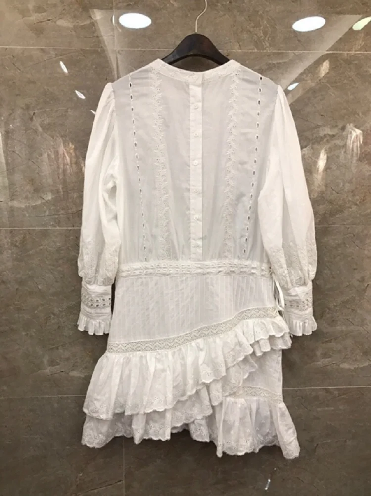 Женское асимметричное платье из хлопка белое или розовое с изысканной вышивкой и