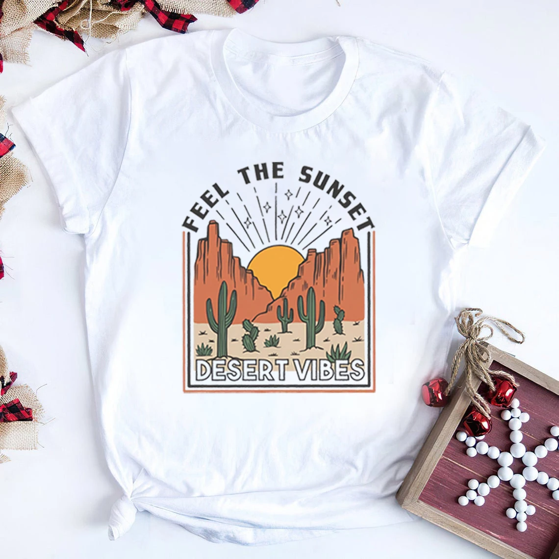 

Desert Vibes T-Shirt Southwestern Themed T Shirt Hiking Tees Wilderness Graphic Tee Cool Outdoors Print Tops Cactus Art Tees