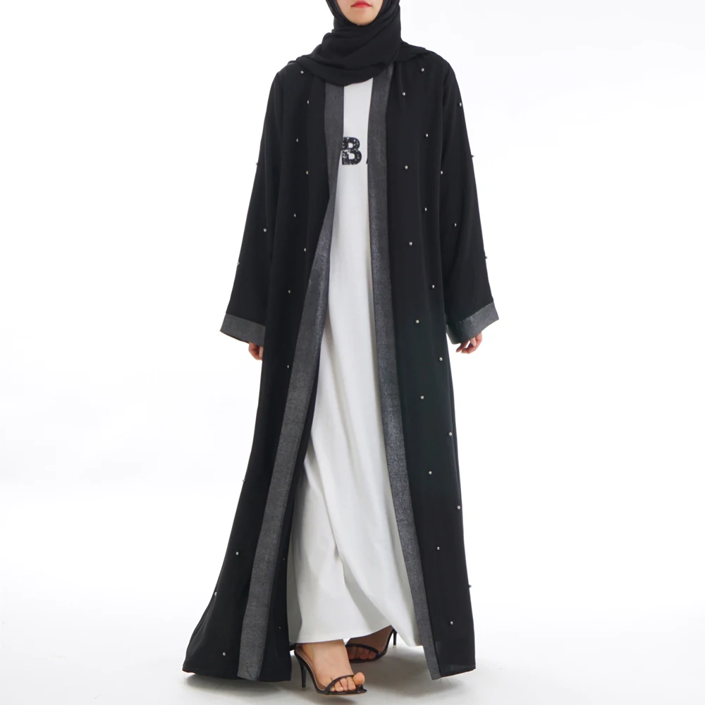 Женское платье с длинным рукавом abaya черное жемчугом и бусинами|Мусульманская