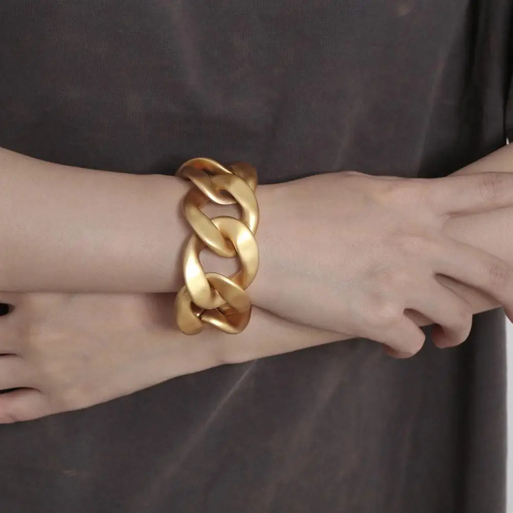 FFLACELL 2020 Новый Большой Матовый Золотистый металлический браслет цепочка