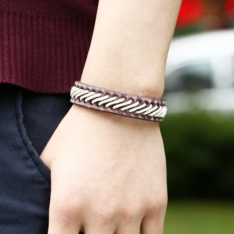 

Handmade Briaded Retro Leather Bracelet Jewelry Watch Strap Cuff Bangle Adjustable Simple Fashion Jewelry Gift Friendship