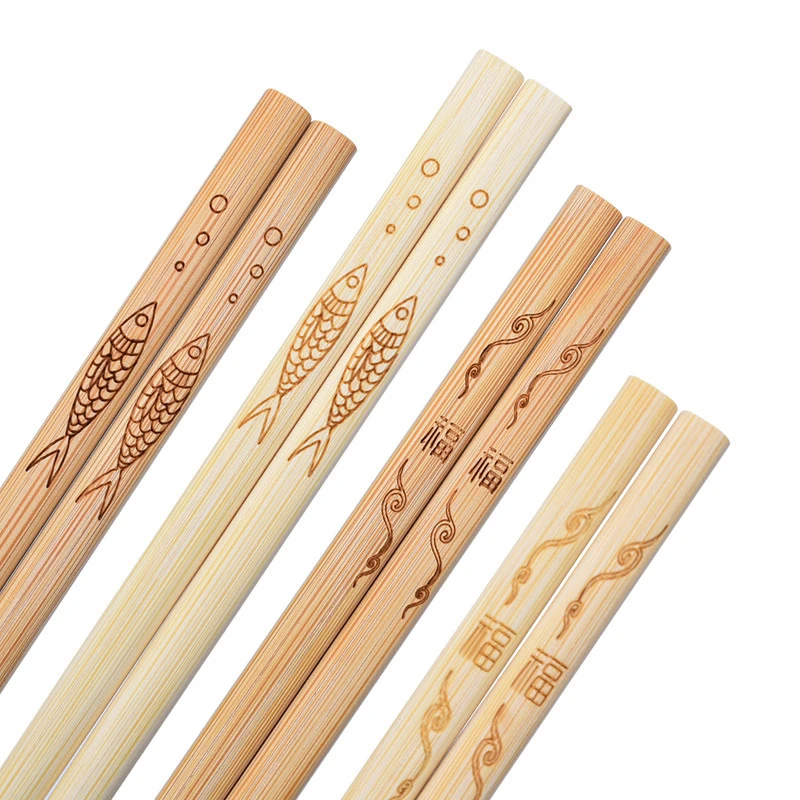 

1Pair Carved Logo Bamboo Chopsticks Sushi Sticks Healthy Reusable Non-slip Anti-mold Chinese Chopsticks Tableware