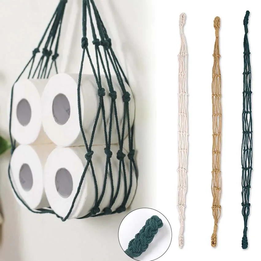

Hot Nordic Hanging Cotton Rope Holder Toilet Paper Magazine Books Holder Home Hotel Storage Hanging Pocket Rack Bathroom Decor