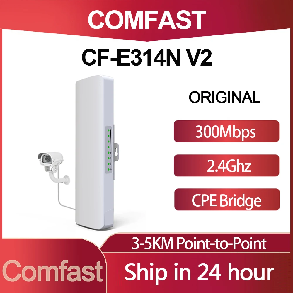 

Comfast CF-E314V2 2.4G Outdoor CPE Bridge 300Mbps 3-5km Long Range Signal Booster Extender Wireless AP 2*14dbi Wifi Repeater