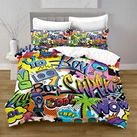 100 polyester graffiti duvet cover digital printing bedding set with pillowcase bed sets for boy quilt bedding set