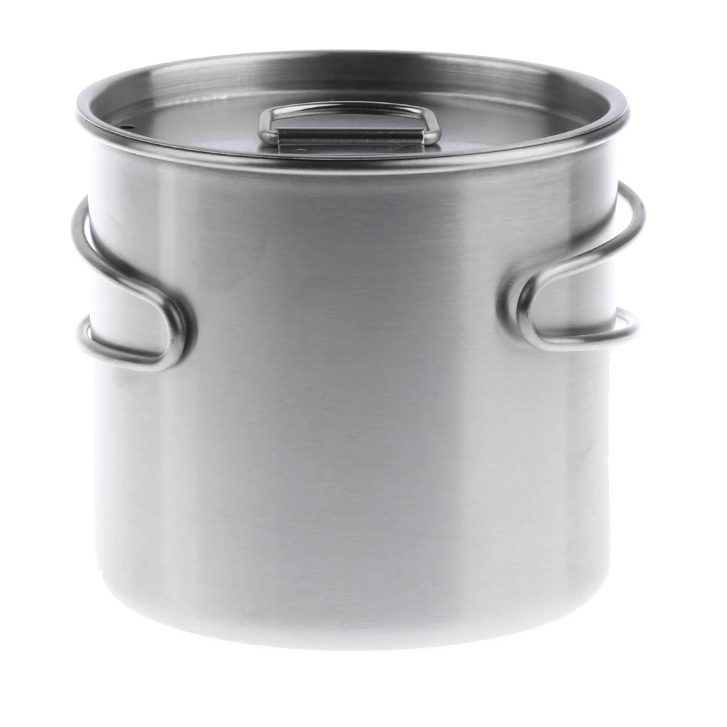 

Stainless Steel Camping Cup Pot Bowl with Lid, Foldable Handle & Scale Marks,