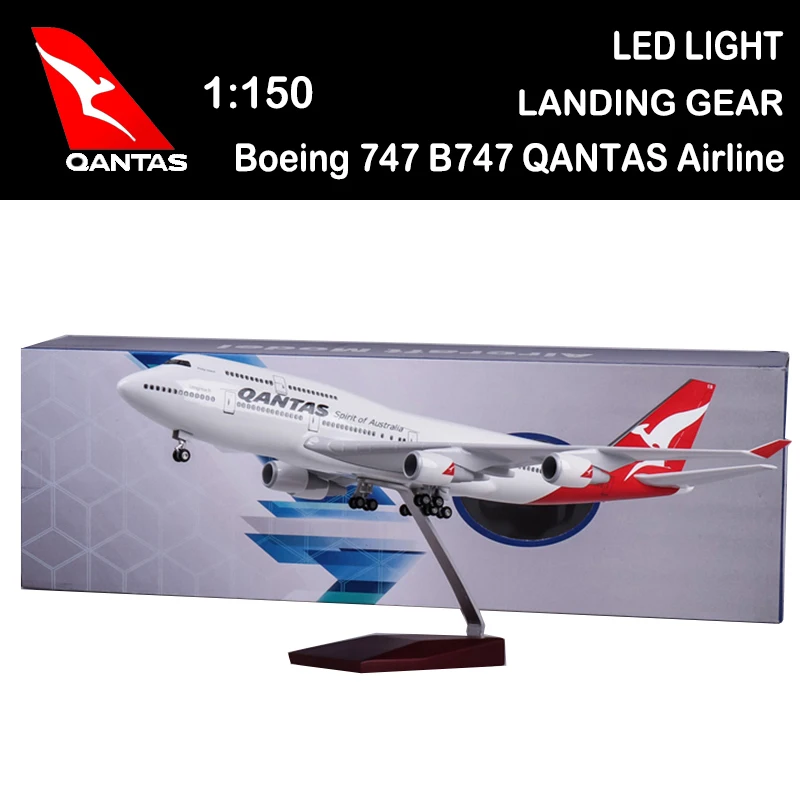 

1/150 Scale 47CM Airplane Boeing 747 B747 QANTAS Airline Model LED Landing Gear for Boys Plane Model Toy Airliner Display Show