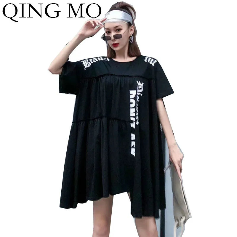 QING MO черное белое желтое Оранжевое Женское асимметричное платье 2020 женское