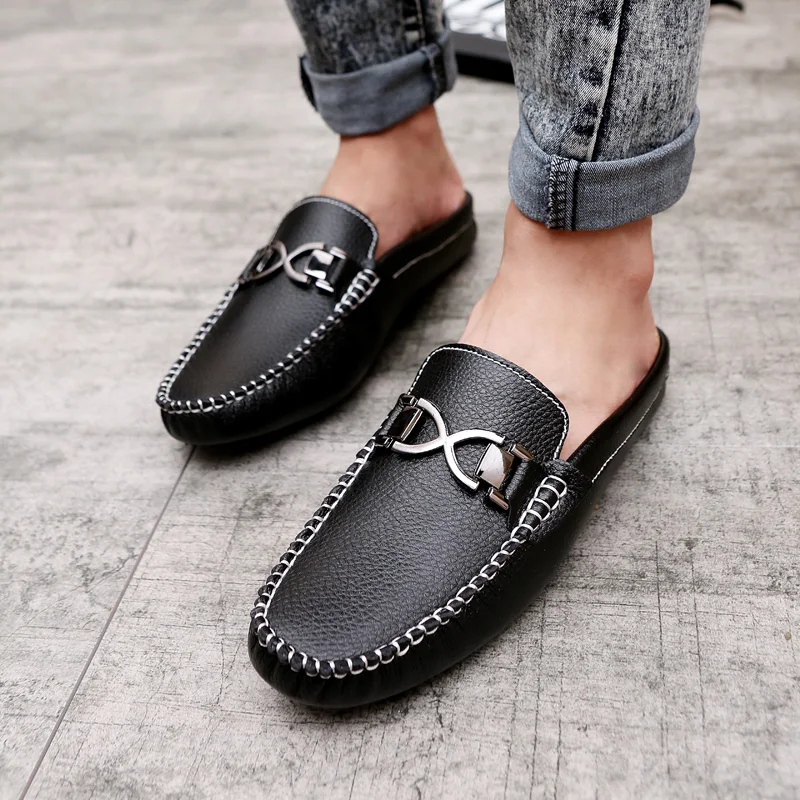 

Summer Men Casual Shoes Brand Fashion Mens Half slippers Designer Flat Walking Shoes For Man Half Drag Casual Brand Men Shoes