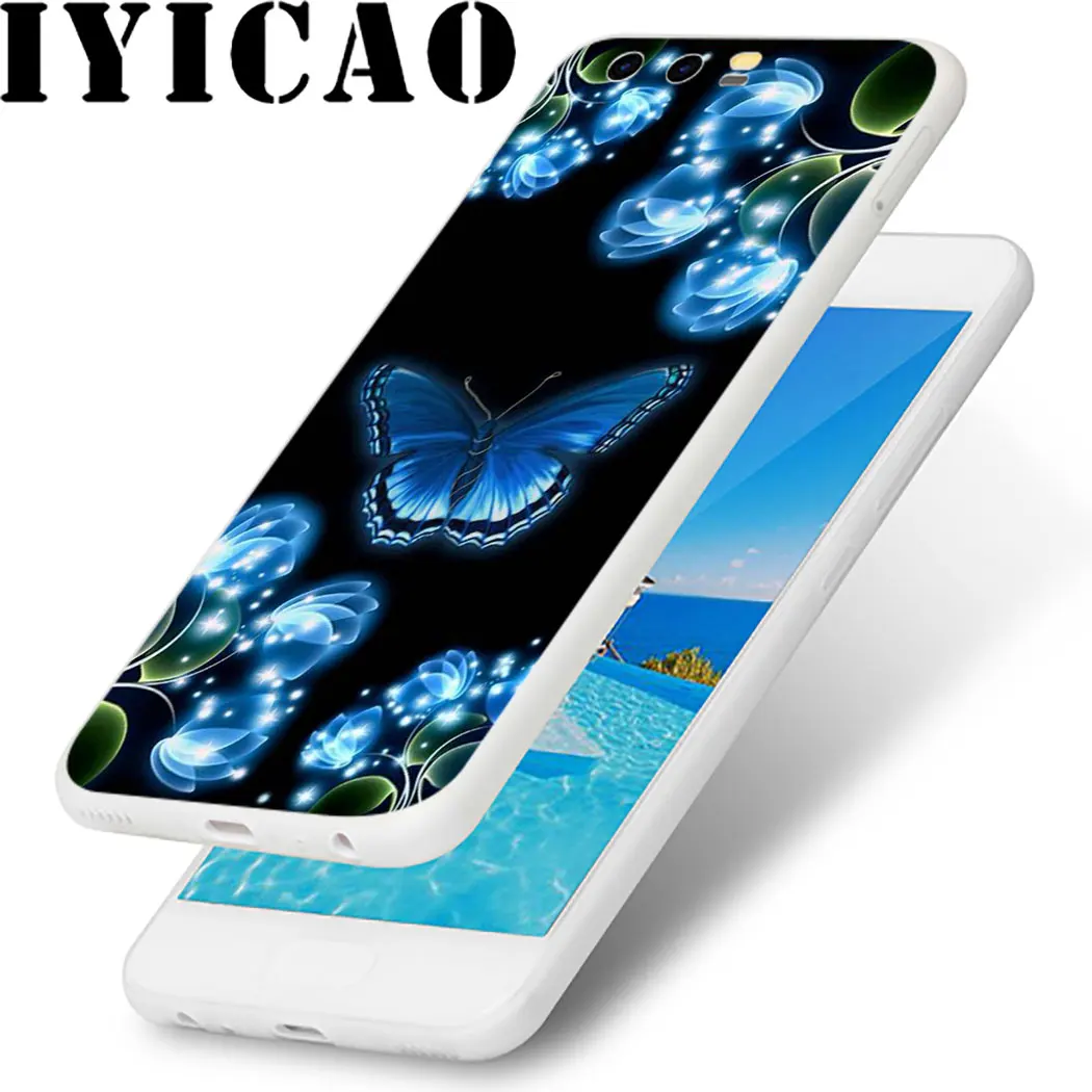 Красивые цветы бабочка в голубую клетку для huawei Honor 6A 6C 7A 7C 7X8 8X9 10 20 9X Lite Pro Play
