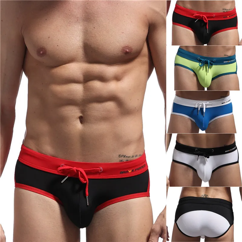 

Patchwork Men Swimsuit Brave Person Swimming Shorts Pants Mens Swim Briefs Triangle Swimwear Sexy Bathing Beach Wear Sea Surf