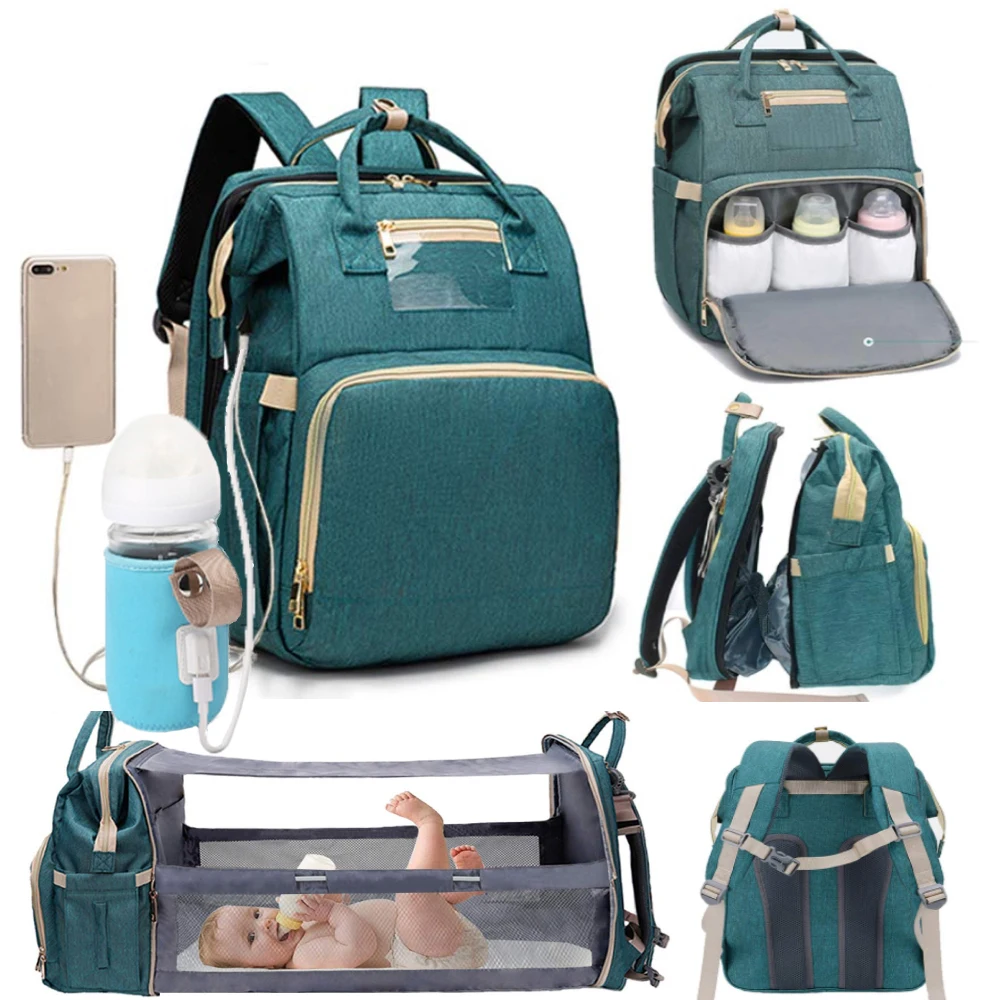 Baby Diaper Bag Backpack Bed Crib Baby Sleeping Bag For Travel Bed Diaper Pad Stroller Organizer With USB Charging Port Sunshade