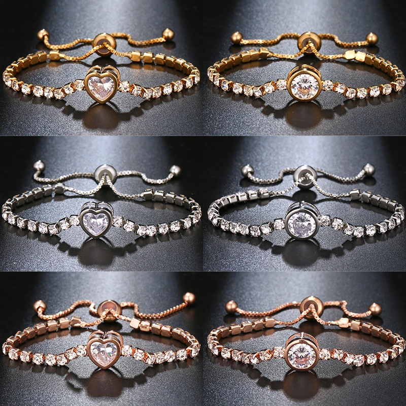 11 Дизайн Мода Циркон Кристалл В Форме Сердца теннисные браслеты для женщин