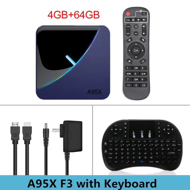 4G 64G keyboard A95X F3 RGB Light TV Box Android 9.0 Amlogic S905X3 Smart TV Box H.265 8K 60fps Netflix Youtube Plex Media Player A95XF3 X3 - Цвет: 4G 64G keyboard