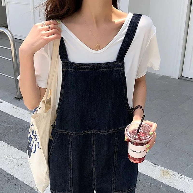 Комбинезон женский однотонный свободного покроя джинсовая простая