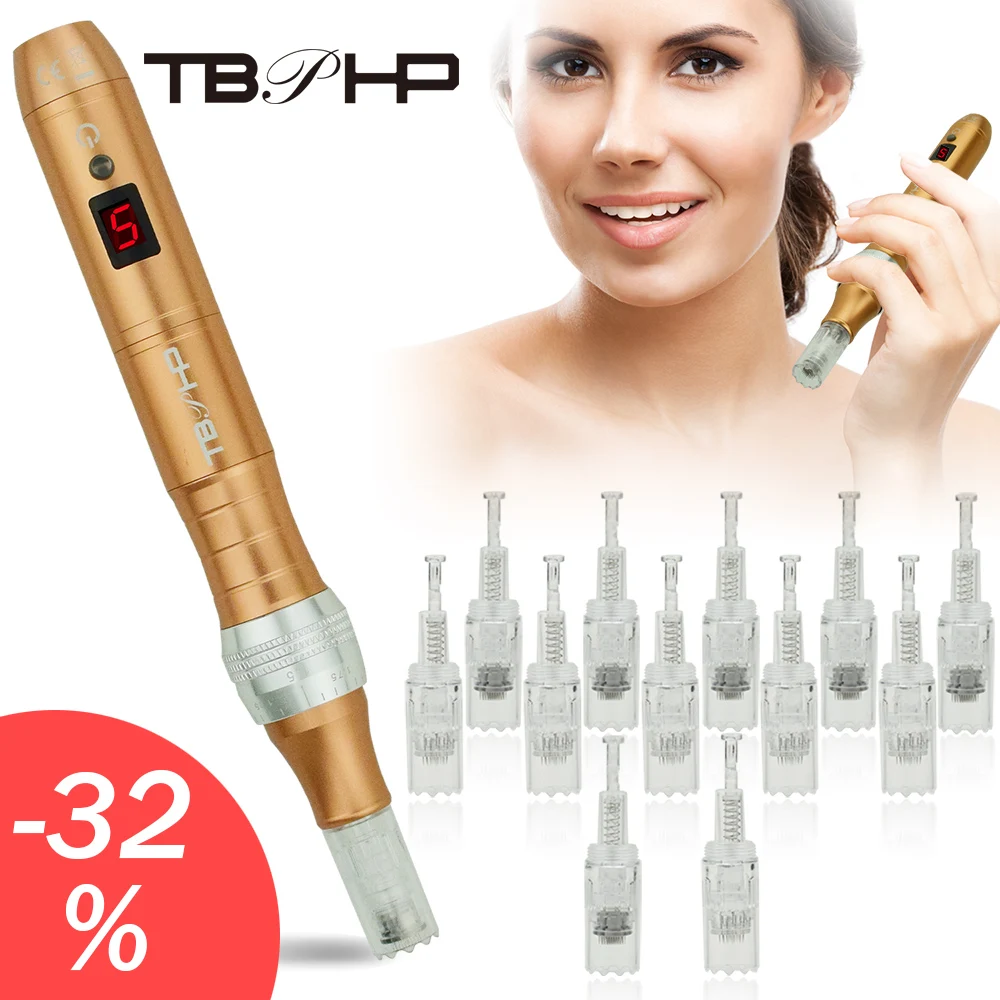 

TBPHP P10 Derma Pen Microneedling, ЖК-дисплей, беспроводной, бесшумный и прочный, с 12 шт. микроигл картриджей (4 цвета)