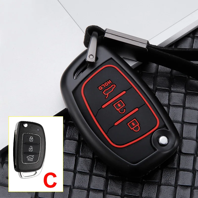 C Black Red Новинка, горячая Распродажа, чехол для ключей автомобиля из цинкового сплава, брелок для hyundai Tucson Creta ix25 i20 10 i30 Verna Mistra Elantra Solaris Accent - Название цвета: C Black Red