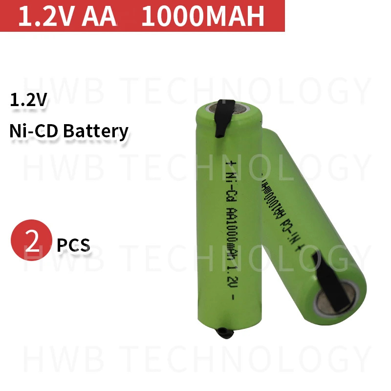2 шт Ni-Cd AA 1,2 V 1000mAh аккумуляторная батарея никель-кадмиевый элемент 14*49 мм США