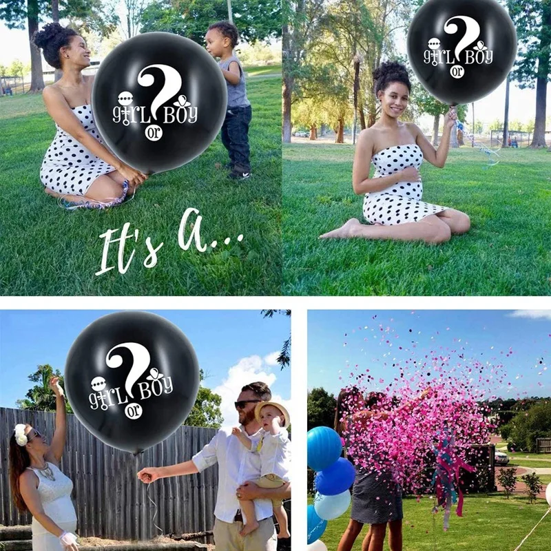 

36inch Black Gender Reveal Latex Balloons Gender Reveal Boy or Girl Bomb Ballon for Baby Party Blue Pink Confetti Decor Supplies