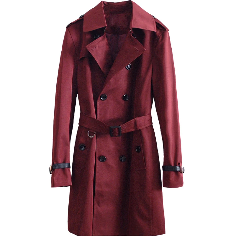 Classic Medium Long Mens Trench Luxury Cuff Leather Double Breasted Jackets And Coats Plus 6xl Spring Autumn Man | Мужская одежда