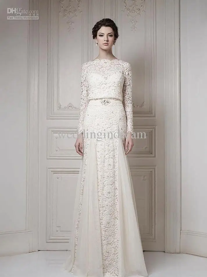 Лидер продаж ТРАПЕЦИЕВИДНОЕ ПЛАТЬЕ с длинными рукавами vestido de noiva robe mariee