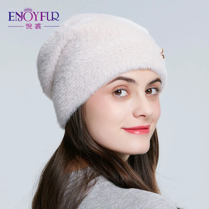 Вязаная Шерстяная Шапка стразы из искусственной норки женская модная дикая