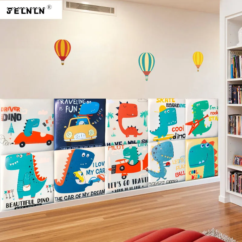 

Children's cartoon dinosaur pattern crash bump tatami soft wall headboard soft wall background foam 3D wall sticker for kids