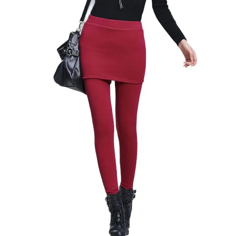 Зимние флисовые женские теплые облегающие повседневные брюки-юбка размера плюс