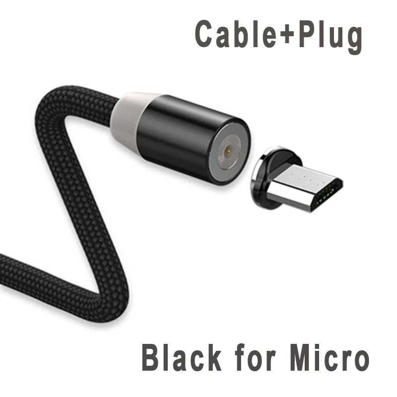 Black for Micro Вы первый Usb-c кабель Micro USB Магнитный кабель type C провод для iPhone металлический штекер светодиодный зарядный кабель 1 м/2 м для Android ios - Цвет: Black for Micro