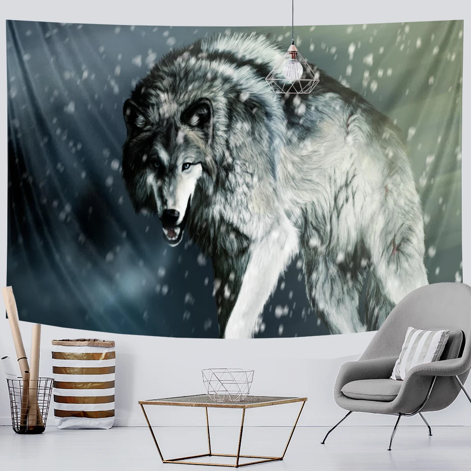 Задний фон настенный тканевый гобелен с этническим животным простыней волка