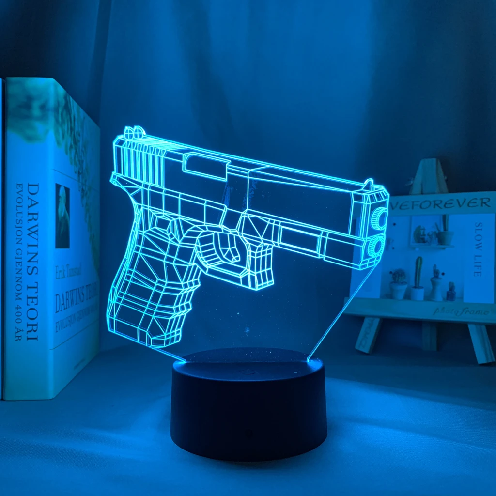 

Weapon Handgun Child Night Light Led Color Changing Usb Battery Powered Usb Lamp Gun for Game Room Decor Unique Gift for Gamers