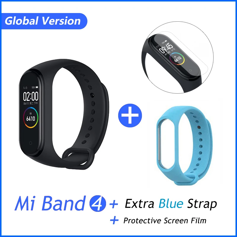 GB Add Blue Film Xiaomi mi Band 4 новейшая музыка Смарт mi band 4 Браслет Пульс фитнес 135 мАч цветной экран Bluetooth 5,0 - Цвет: GB Add Blue Film