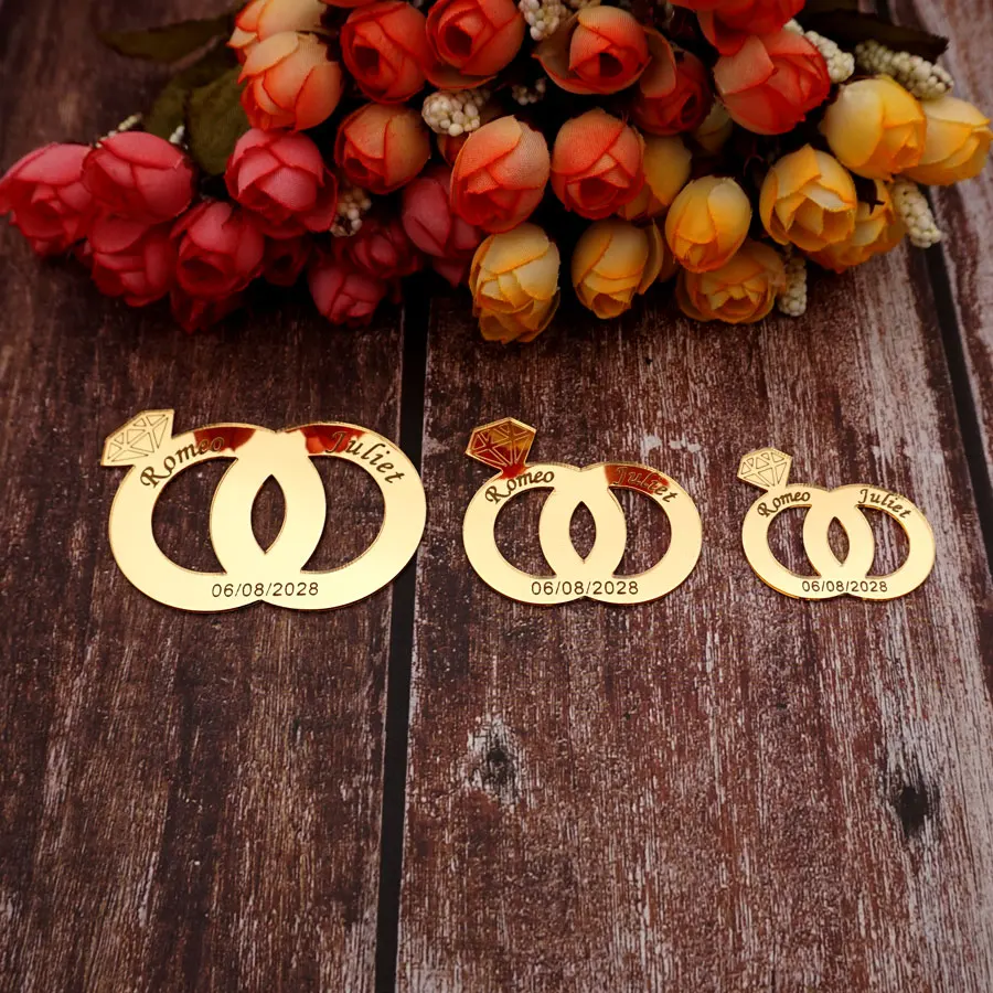 20 шт. акриловые зеркальные наклейки в виде двух колец для жениха ширина 7 см 5 4