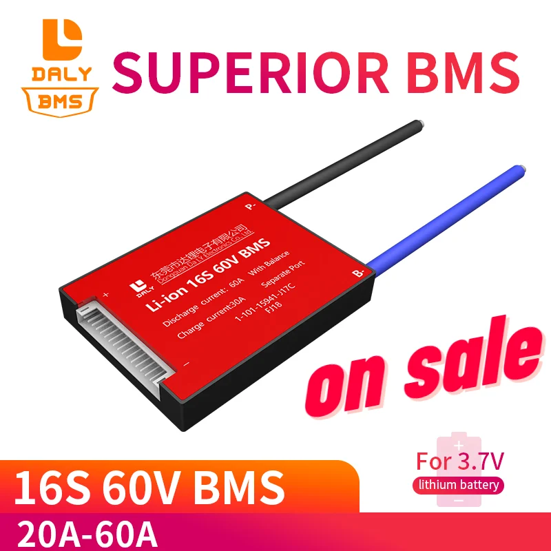 

Литиевая батарея Daly BMS 16S BMS 60 в 20A 30A 40A 50A 60A 3,7 в 18650, печатная плата со сбалансированной водонепроницаемой функцией для электрических велосипе...