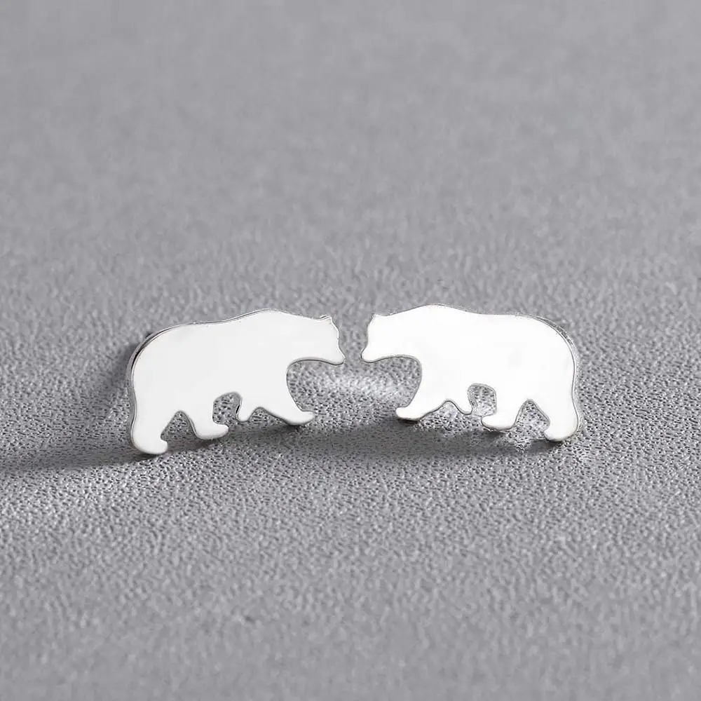 Женские серьги гвоздики Chandler с милым белым медведем животными золотого цвета