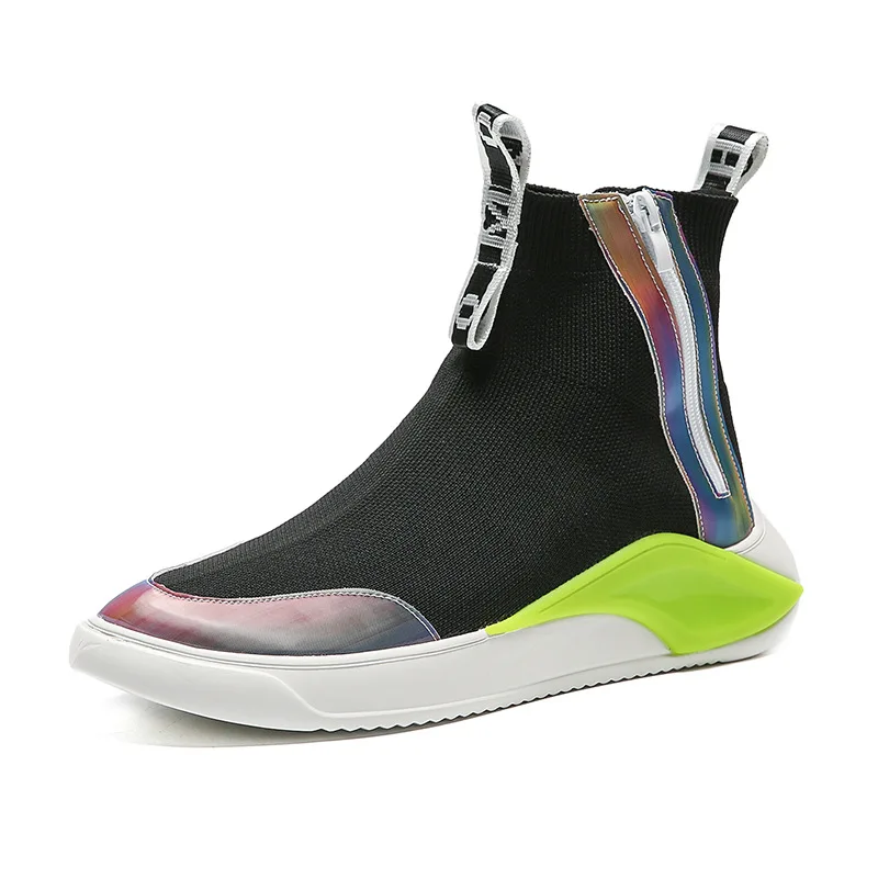 Мужские высокие вязаные туфли цветные дышащие удобная повседневная обувь модные
