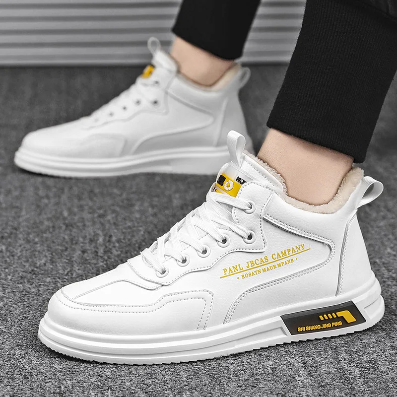 

CYYTL Fur Keep Warm Men High Top Sneakers Winter Male Leather Waterproof Brand Breathable Botas Zapatos Casuales De Mujer