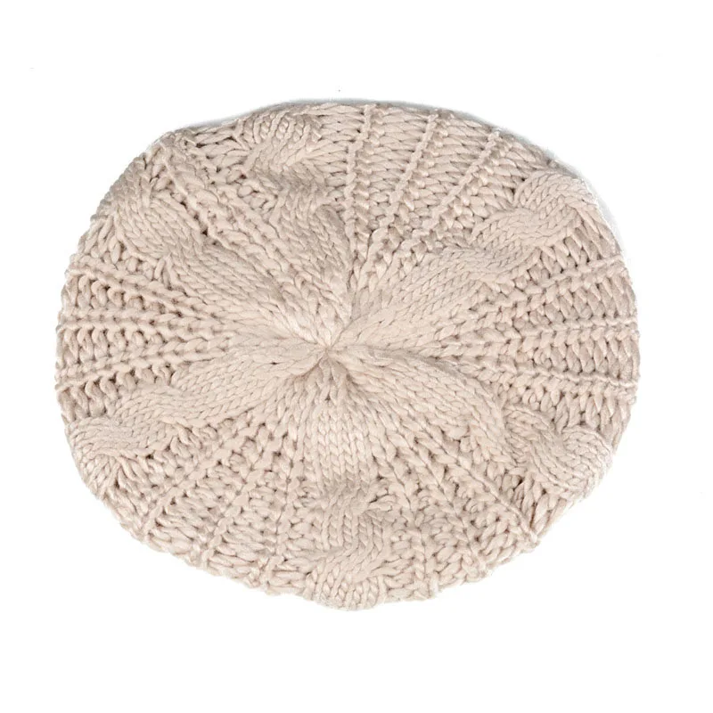 

Fashion Lady Girl Twisted Hemp Flower Beret Women Warm Knitted Beanie Hat Multicolor Winter Handmade Knitting Cable Cap