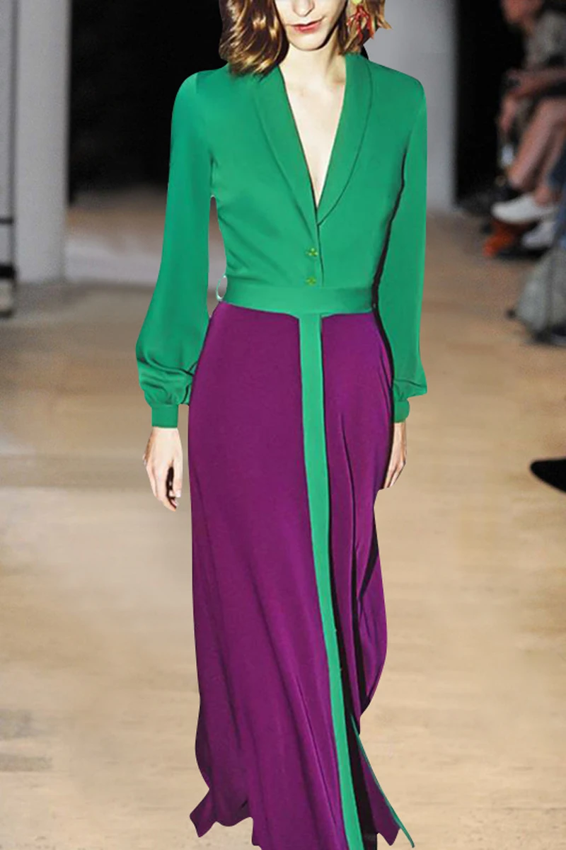 

ladies' 2021 spring and autumn new Lapel long sleeve top contrast color show slim half skirt two piece