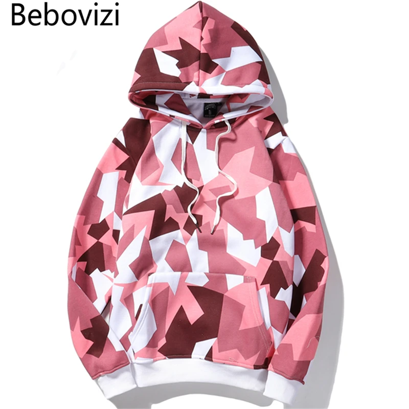 Bebovisi брендовые камуфляжные толстовки с капюшоном, модные мужские уличные флисовые толстовки в стиле хип-хоп для скейтборда, Осенние повседневные камуфляжные толстовки