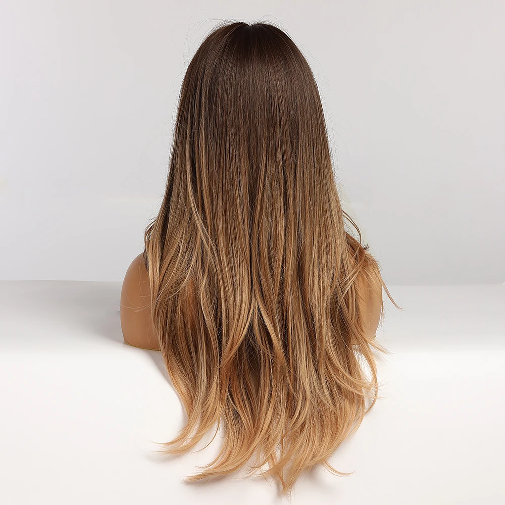 Длинные волнистые коричневые синтетические парики Омбре натуральные волосы для