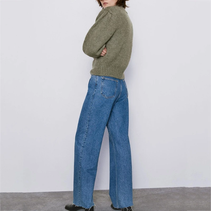 RealShe кашемировый женский свитер 2020 круглый вырез рукав-фонарик однотонный топ