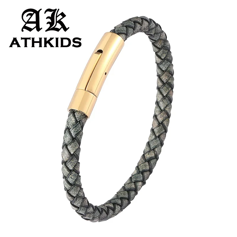 Повседневная бижутерия унисекс античный зеленый плетеный кожаный браслет для мужчин и женщин застежка из