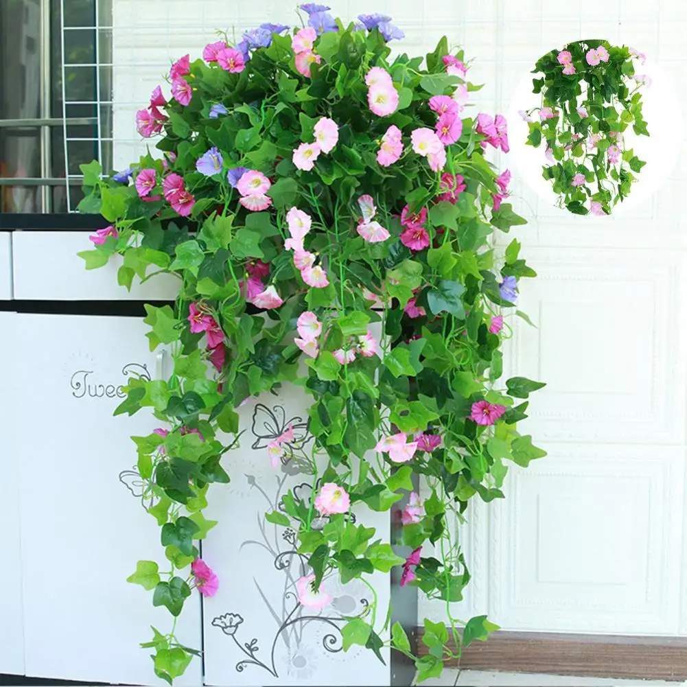 

Fake Plant Flower Realistic Vivid Waterproof Hanging Artificial Silk Morning Glory Imitation Flower for Home Garden Wall Decor