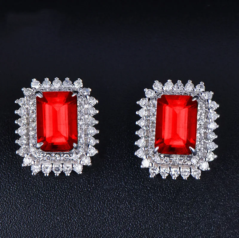 

Emerald S925 Silver Color Earrings Women's Square Natural oorbellen aretes de mujer Orecchini Silver 925 Jewelry Stud Earrings