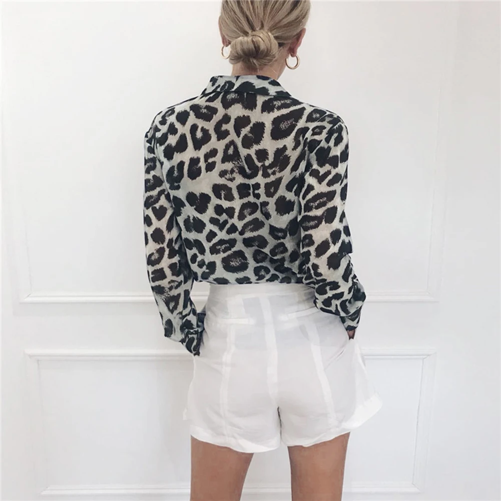 

Vintage Blouse Long Sleeve Sexy Leopard Print Blouse Turn Down Collar Lady Office Shirt Tunic Casual Loose Tops Plus Size Blusas